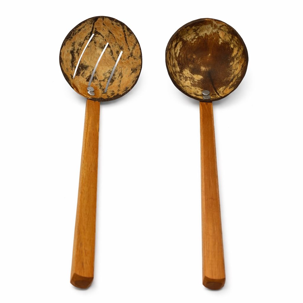 Anketras Coconut Shell Ladle Set | Eco-Friendly Handmade Wooden Handle Serving Spoon | Natural Coconut Bowl Ladles for Cooking & Serving | Sustainable Kitchen Utensils (Set of 2)